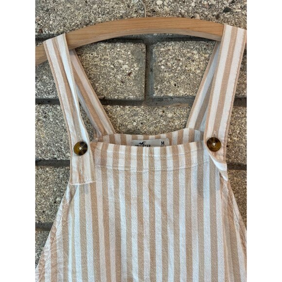 Striped Beige & White Hollister Overall Romper With Buttons & Pockets Size M - Picture 5 of 7